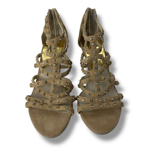 Michael Kors Strappy Heels Size 10 Tan Nude Studded Formal Fancy Open Sandals - Picture 2 of 10